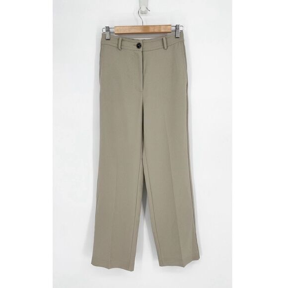 Mango MNG Basics High Rise Straight Trousers Taupe Grey Women's 2 - Picture 1 of 7